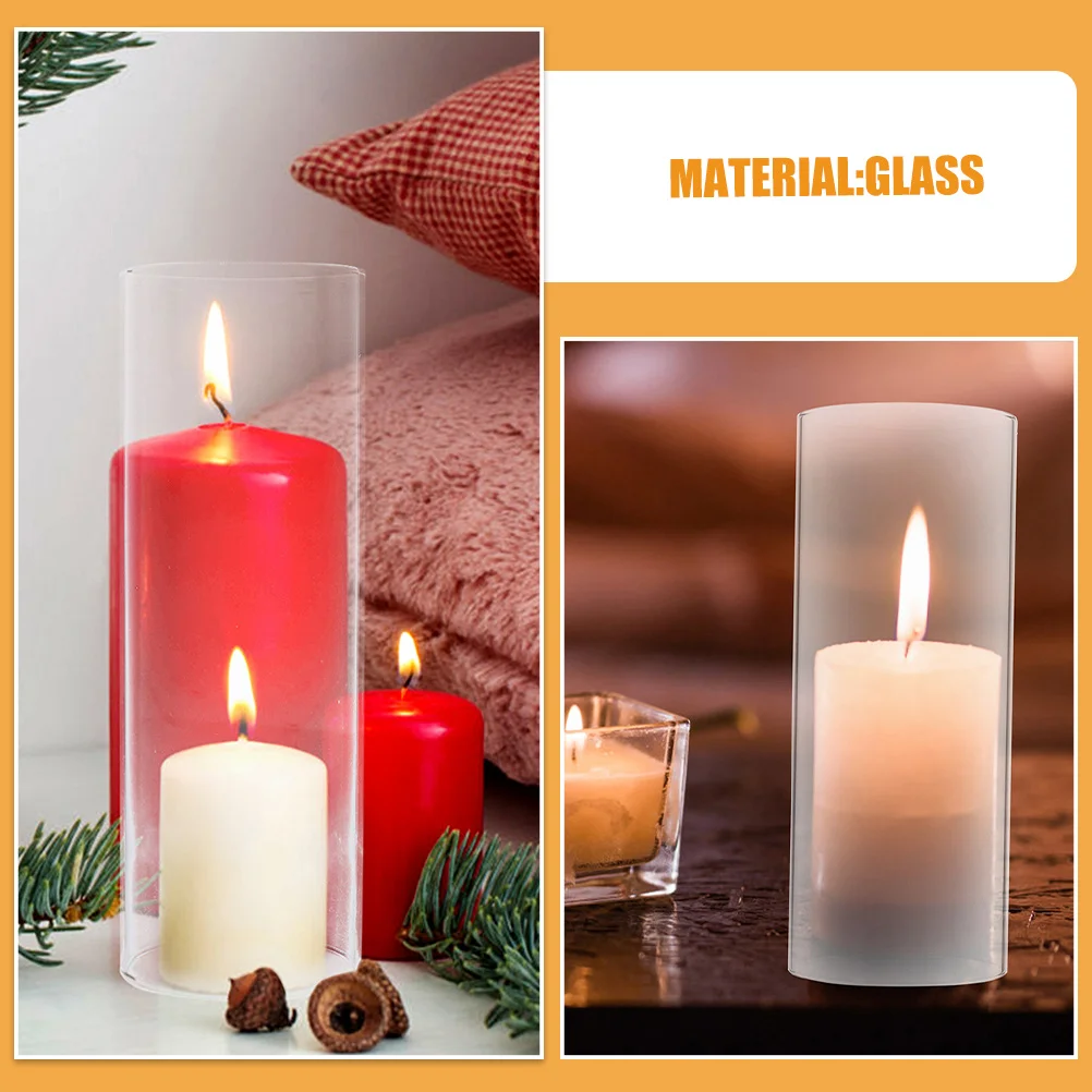Transparent Glass Cover Cylindrical Windproof Shade for Tealight Holder Decorative Hurricane Chimney Tube Clear Elegant