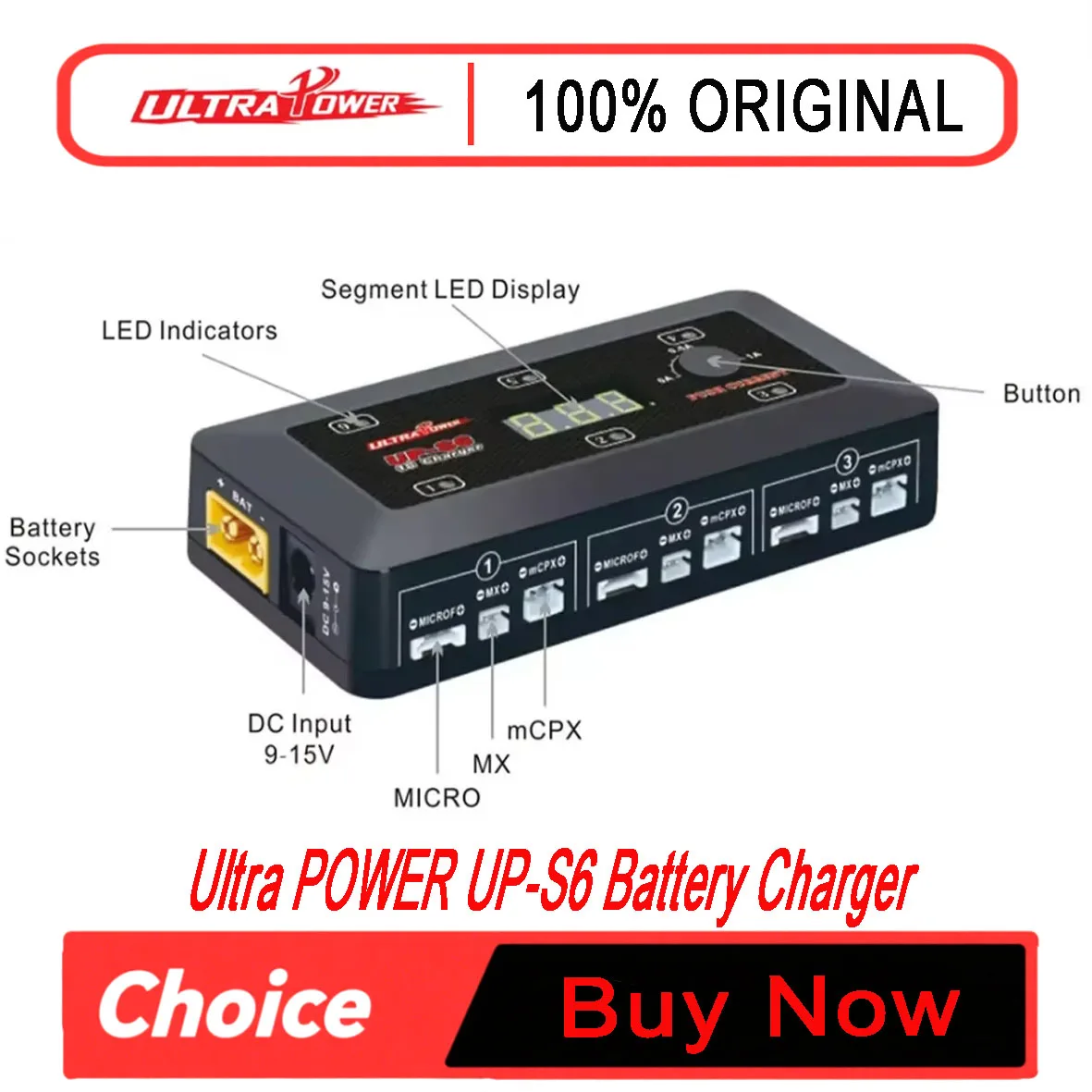 Ultra Power UP-S6 3.7V 1S Lipo LiHv Battery Charger with MICRO MX mCPX USB Port for Blade Inductrix RC Racing Drone Quadcopter