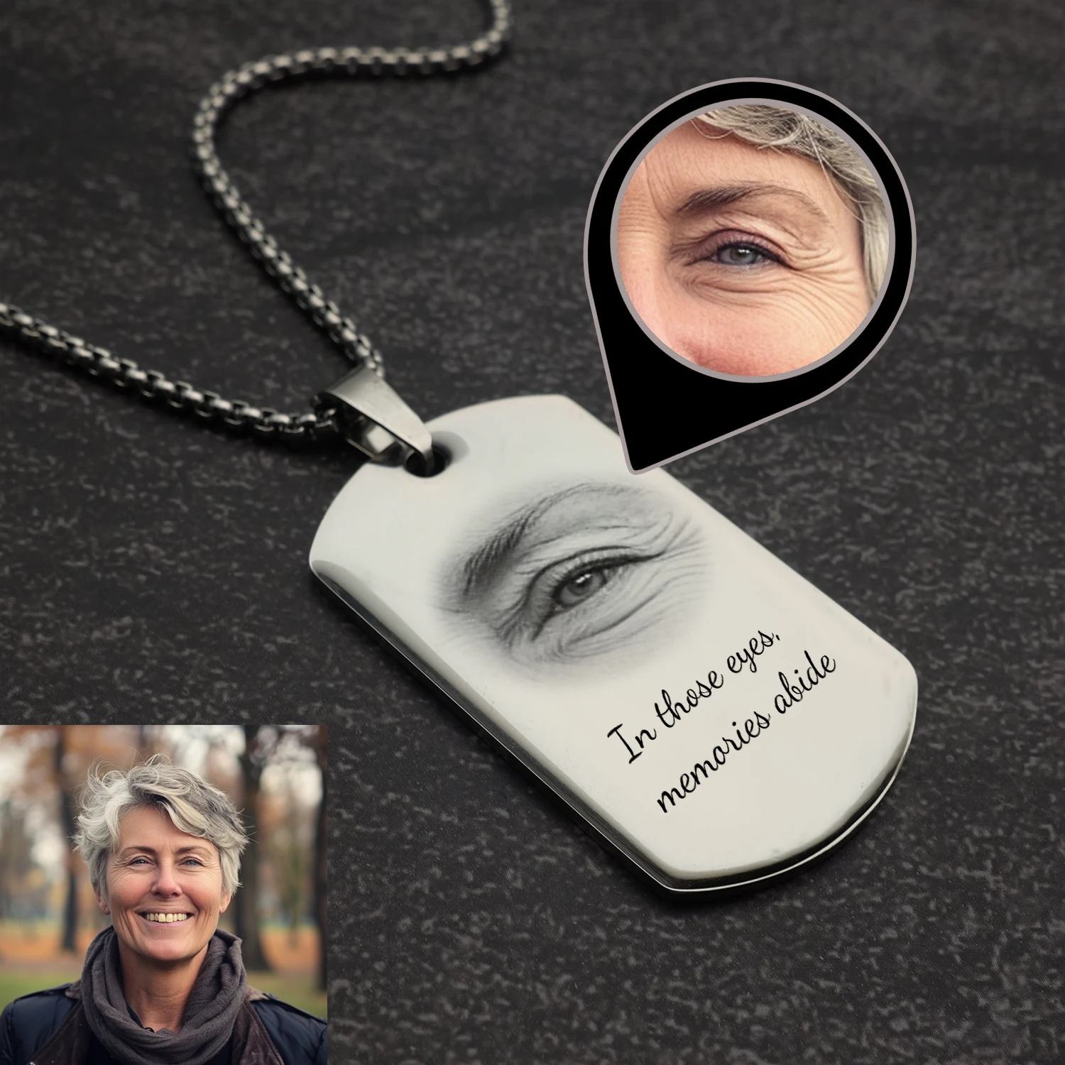 

Personalized Eyes Photo Couple Necklace Customized Pendant Engravable Picture Customized Engraved Necklace with Photo