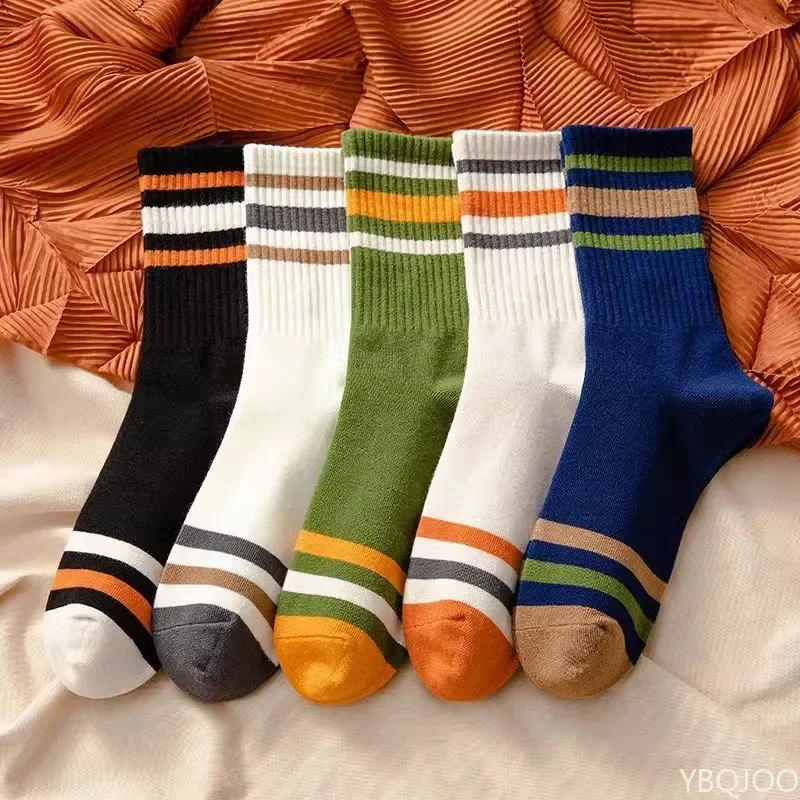 5 أزواج ربيع الخريف امتصاص العرق وتنفس مخطط الأوسط أنبوب الرجال الجوارب عادية بسيطة ومريحة الرجال الجوارب