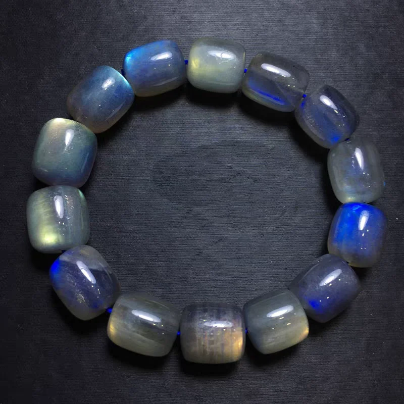 Natural Blue Labradorite Blue Light Crystal Round Beads Bracelet 12x9mm Cat Eye Women Men Rainbow Labradorite Moonstone AAAAA