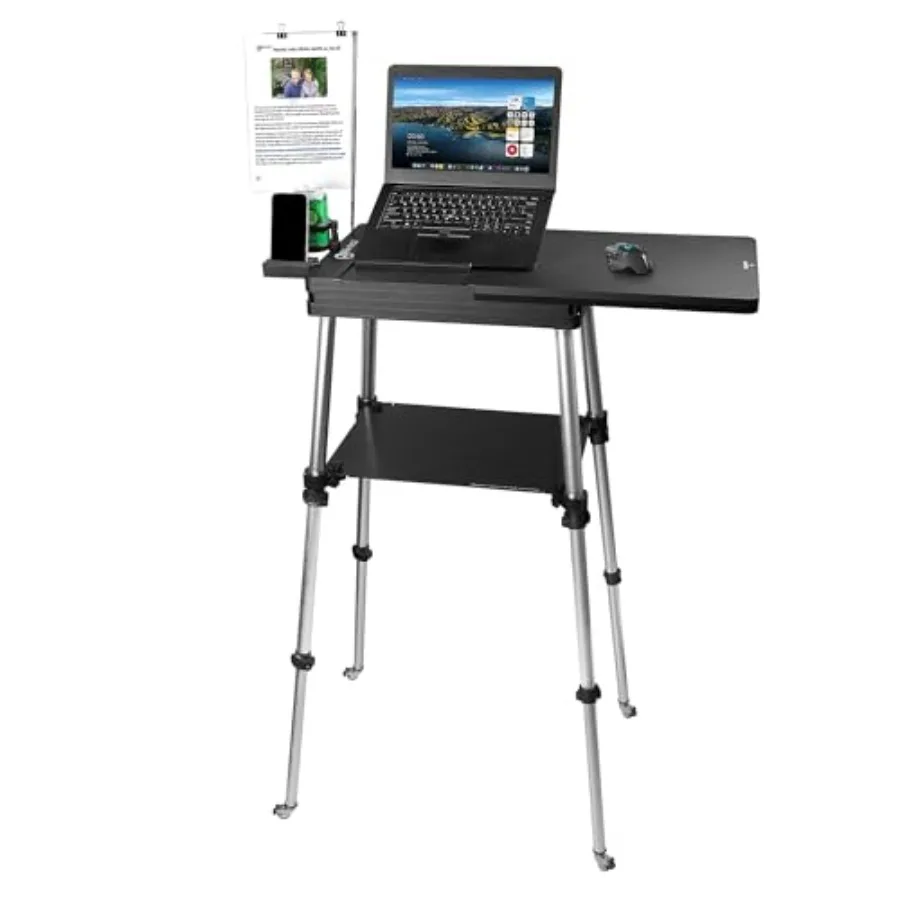 Portable Foldable Mobile Stand Sit Laptop Stand Desk, Height Adjustable 19-49 inches, Workstation with Wheels, Compact Lightwei