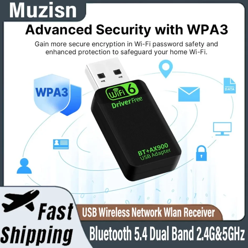 AX900 بلوتوث 5.4 ثنائي النطاق 2.4G & 5 جيجا هرتز WiFi6 USB محول 2in1 دونغل USB شبكة لاسلكية Wlan استقبال سائق مجاني Win10 #1