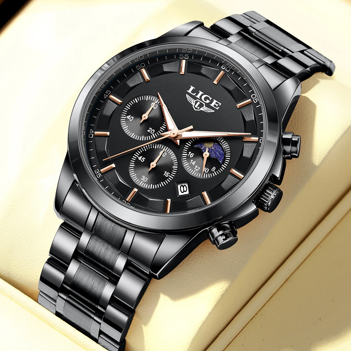 Alternative view of Relojes de negocios LIGE para hombre, reloj de pulsera de cuarzo de lujo de primera marca, reloj luminoso con cronógrafo resistente al agua 3Bar para caballero, regalo + caja