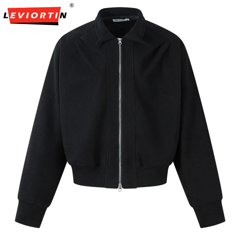 

2025 Мужская осенне-зимняя плиссированная куртка-пилот модного бренда, американская однотонная шерстяная куртка со свободными лацканами