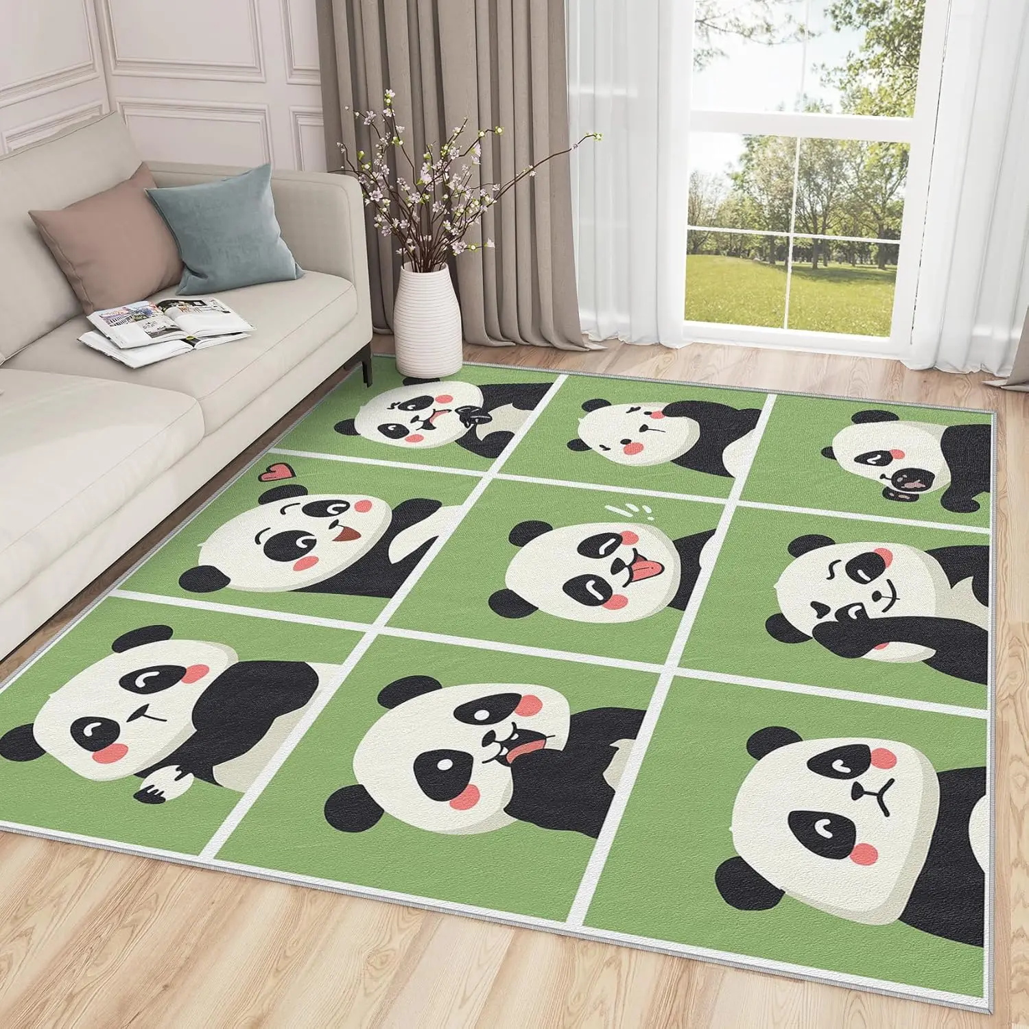 

Panda Rugs for Kids Rooms Cute Cartoon Animal Area Rug - Kawaii Animal Green Rugs - Nursery Baby Playroom Carpet Panda Home