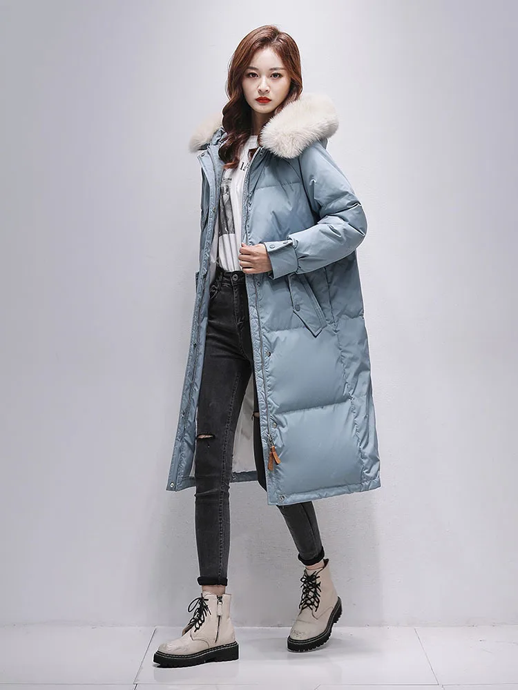 Hooded Korean Thick Warm Solid Color Women Parkas Chic Zipper Pockets Basic Simple Casual Female Parkas Long Down Coat