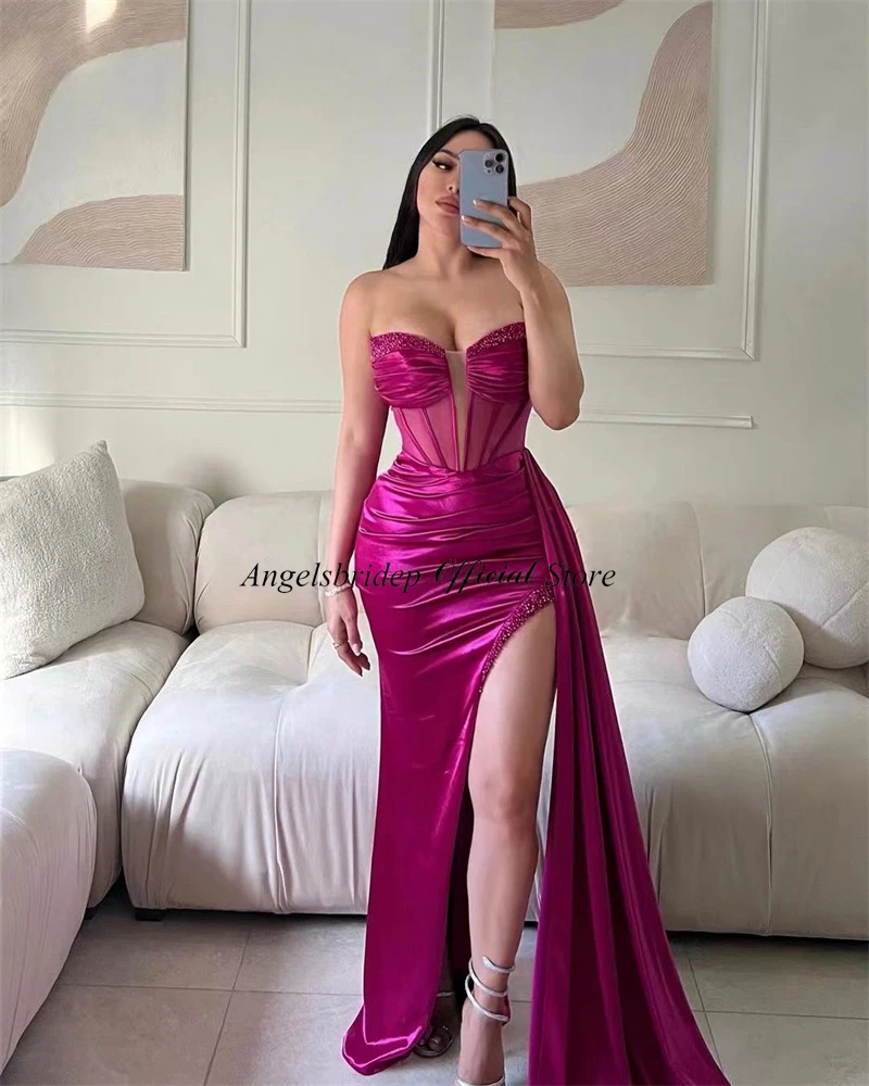 customized p Mermaid Satin Evening Dresses Sexy Side Split Beaded Formal Prom Gowns Sweetheart Vestidos Para Eventos Especiales