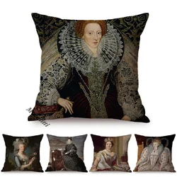 European Noble Queen Portrait Art Home Decoration Sofa Throw Pillow Case Fashion Woman Vintage Oil Painting Luxury Cushion Cover