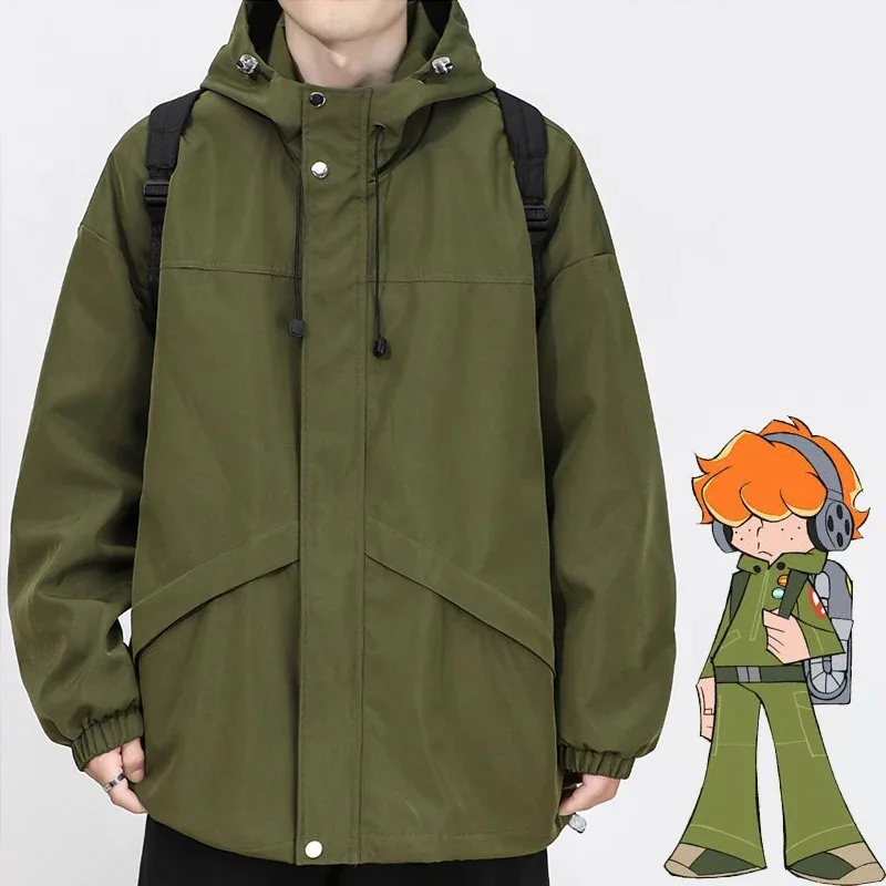 DY20 اللباس الداخلي والجوارب مع Garterbelt Burifu تأثيري سترات خارجية شعر مستعار شارة برتقالية قصيرة شعر مستعار مجعد معطف أخضر هوديي أنيمي كوس