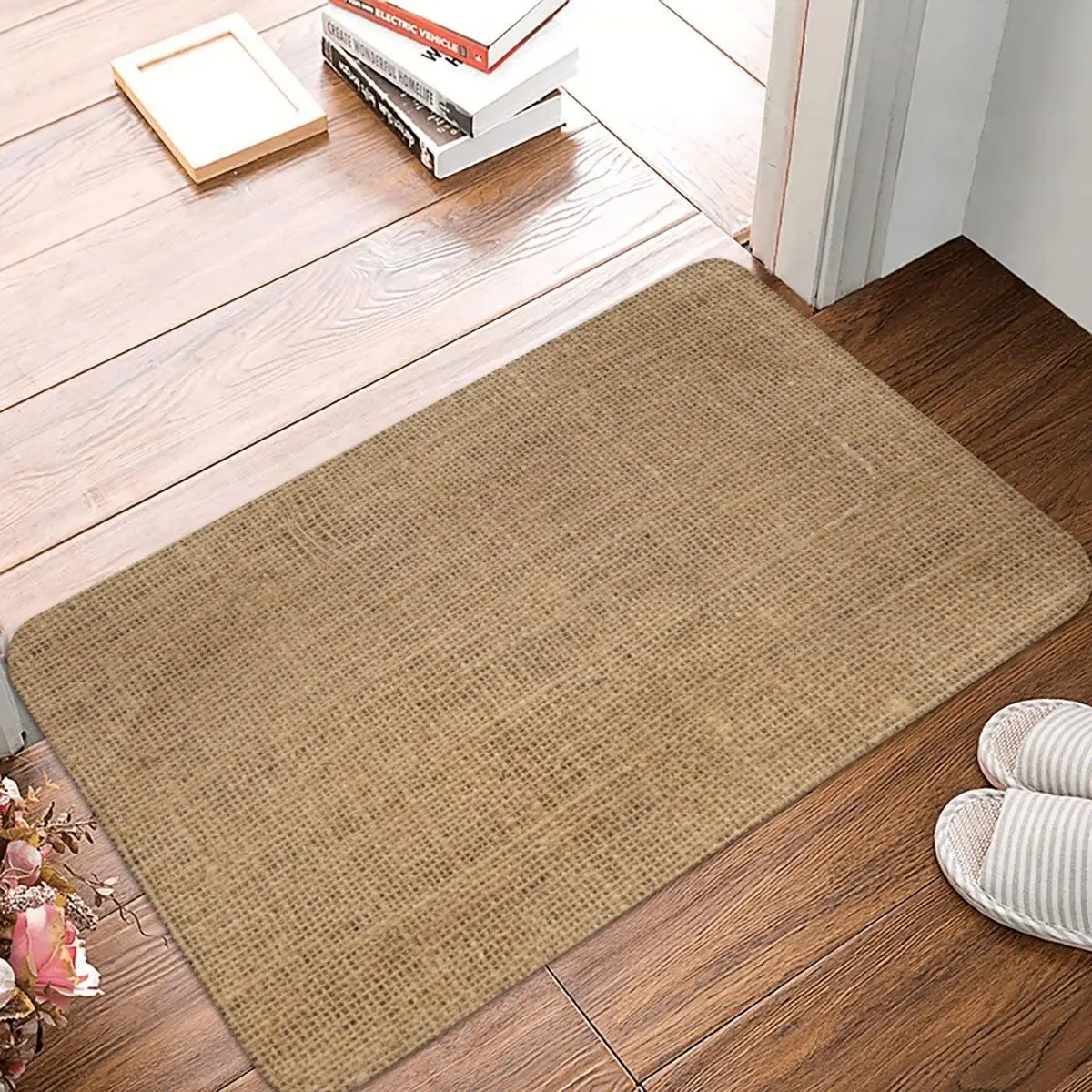 Braided Rattan Wood Wicker Doormat Kitchen Entrance Home Floor Mat Anti-slip Carpet Rug for Bedroom Footpad Mats