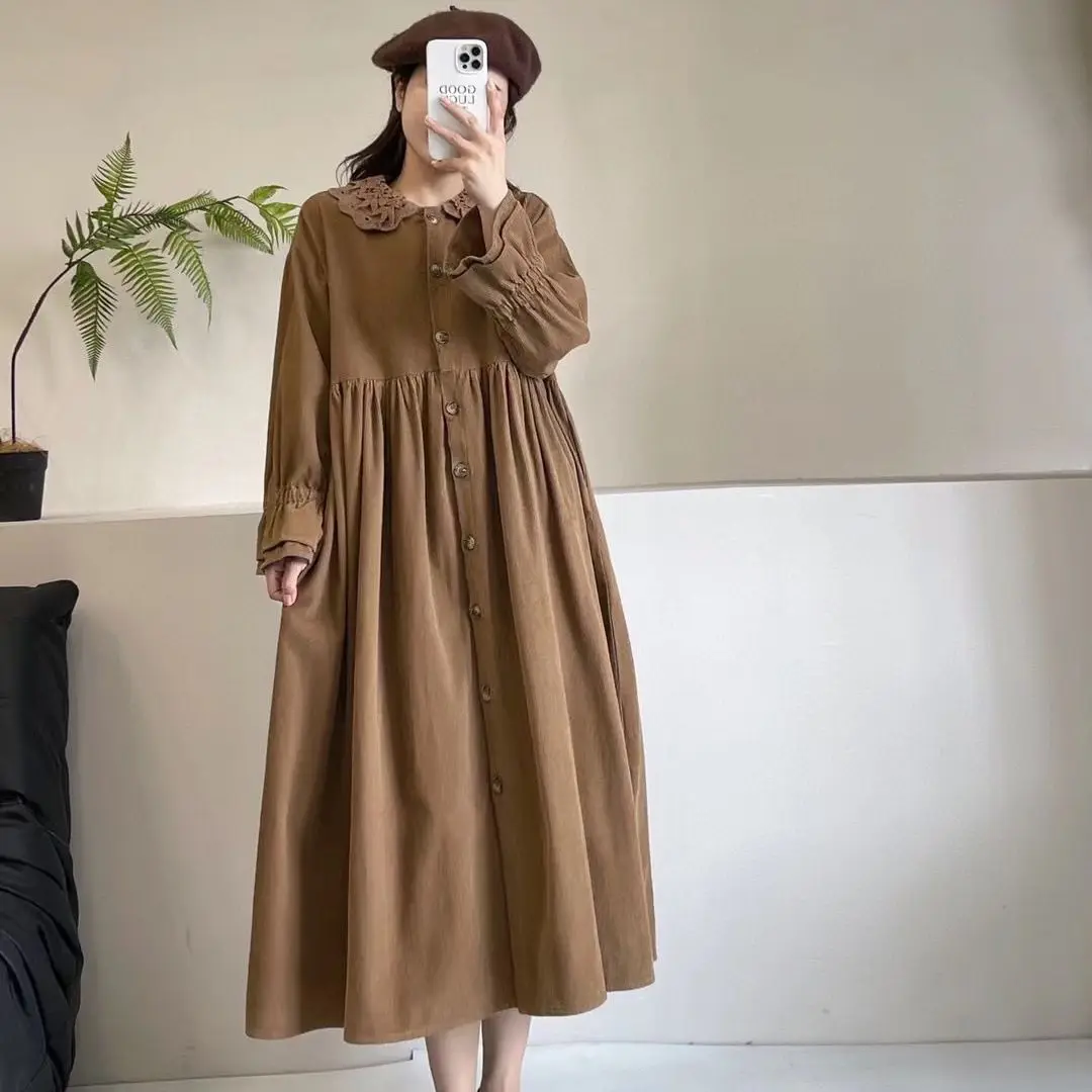 Sukienki zimowe plus size 5XL dla kobiet, elegancka sukienka z kołnierzykiem Piotrusia Pana, długi rękaw, luźna, oversize, dla kobiet o wadze do 140 kg.
