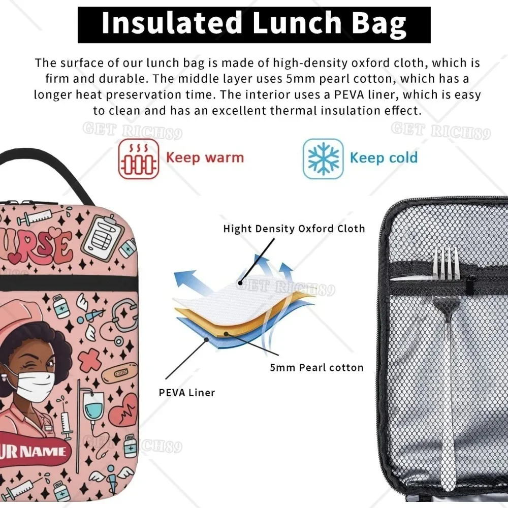 Custom Nurse Lunch Bag for Work Lunch Box with Text Tote Bag with Side Pocket Handbag for Women Work Office Trip