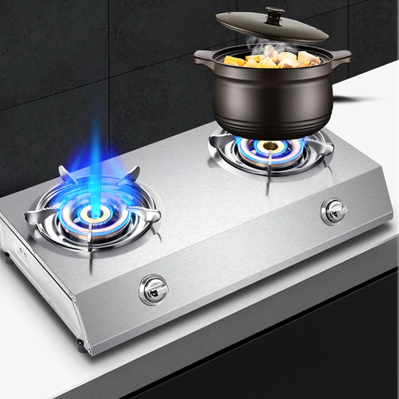 Gas Double Stove Desktop Nine-chamber Fierce Fire Stove Old-fashioned Stainless Steel Double Stove Liquefied / Natural Gas