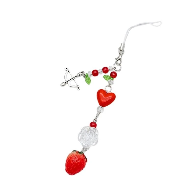 J78F Fashion Tomato Strawberry Hangings Pendant Sweet Phone Strap Bag Decoration Portable Hangings Lanyard for Girls Women
