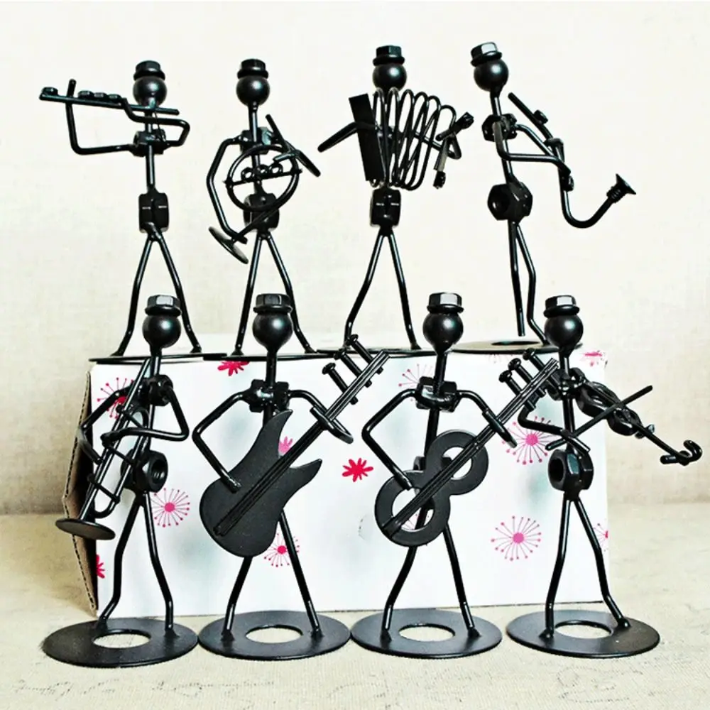 8pcs Iron Guitar Player Statue Collectible Craft Metal Band Man Model Ornament Home Decor Musical Instrument Figurine