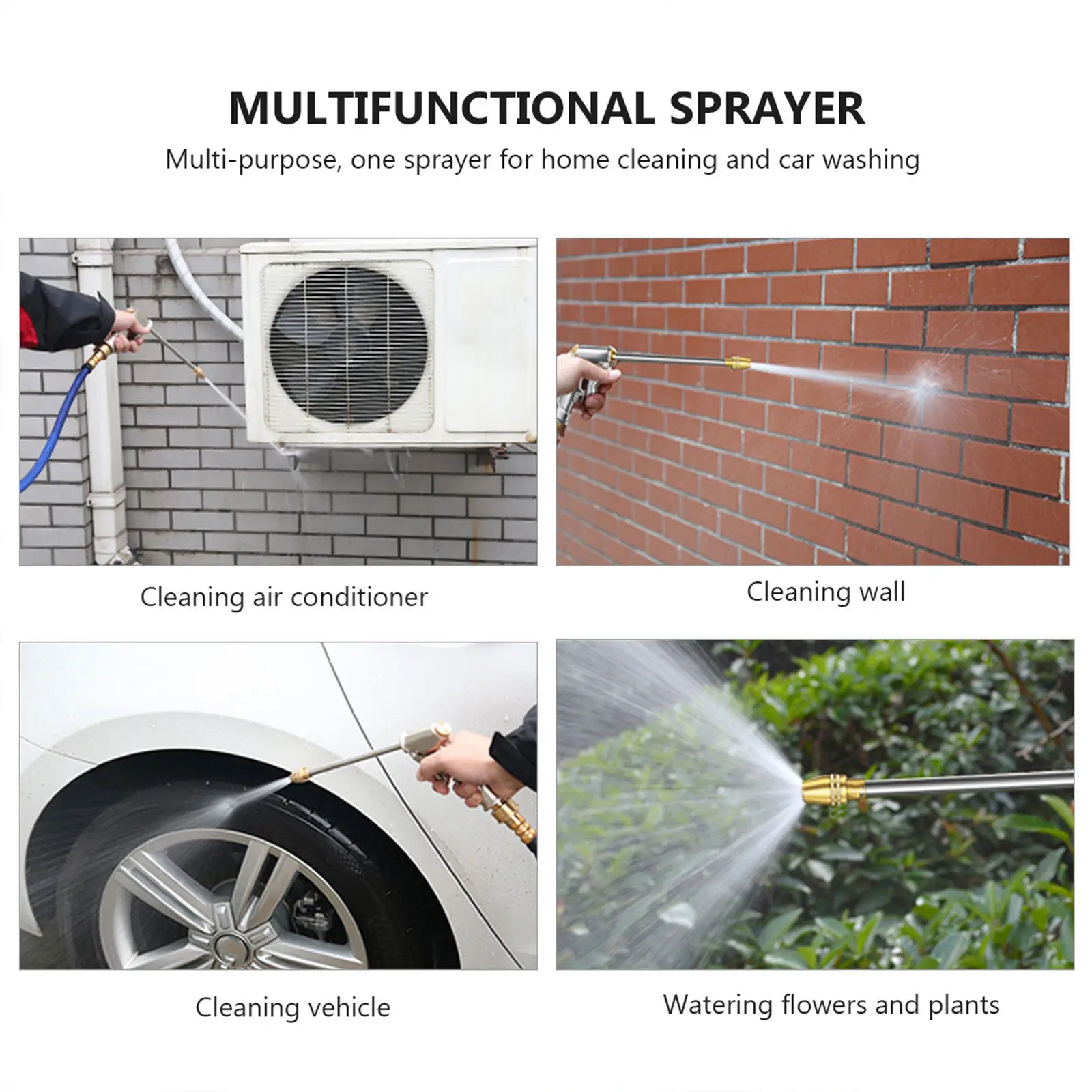Car Hose Nozzle High Pressure Washing Sprayer Long Handle Gardening Water Beige