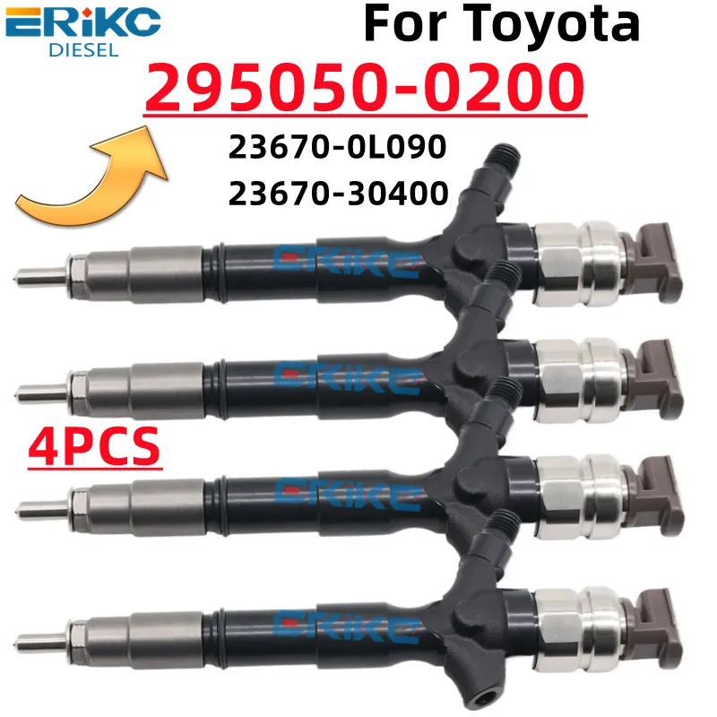 4 x 295050-0200 Diesel Injector 23670-0L090 23670-30400 For DENSO Toyota Hilux