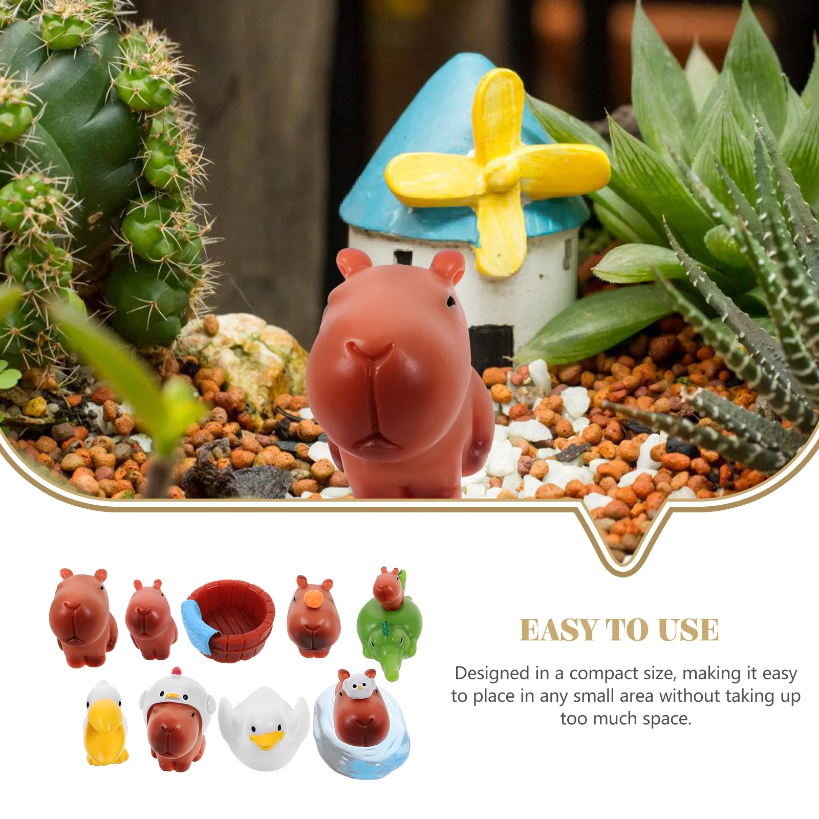 10 Uds. De decoraciones de capibara, Mini figuras de animales, pequeños animales de resina, micropaisaje, adornos de escritorio, estatuas en miniatura