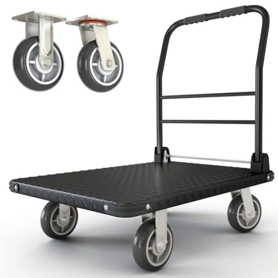 

2200 lbs Ccity Foldable Push Cart Dolly with Heavy Duty Collapsible Design for Furniture Luggage Moving - Space Saving Swivel F