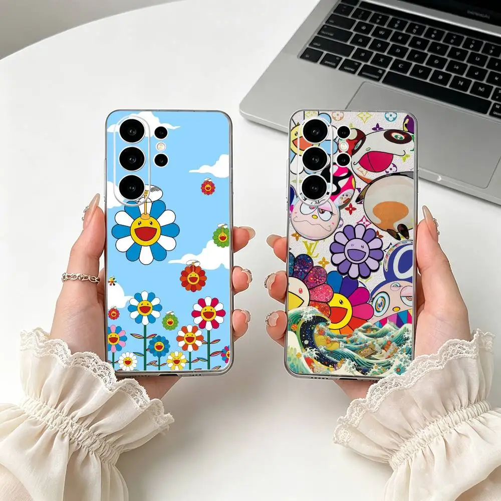 Cartoon T-Takashi M-Murakami Sunflower Serie Clear Phone Case for Samsung S25, S24, S21, S22, S23, S30, Ultra, S20, Plus,  Lite