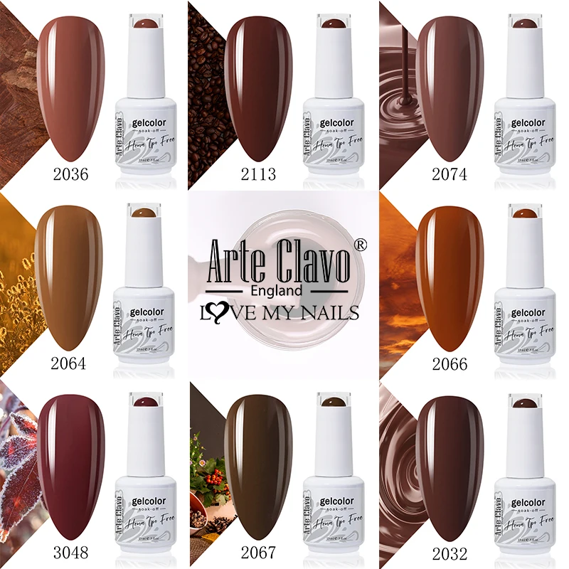 Arte Clavo 15ml Herbst-Winter Braun Gel-Nagellack Einfarbig Glänzend UV LED Aushärtbarer Nagel-Gel-Lack Maniküre Nagelkunst-Lack