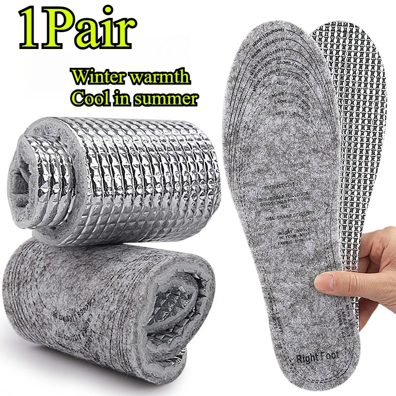 1Pair Felt Aluminum Foil Insoles Winter Warm Summer Cool Comfortable Deodorant Insert Soles trimmable Heating Keep Warm Shoe Pad