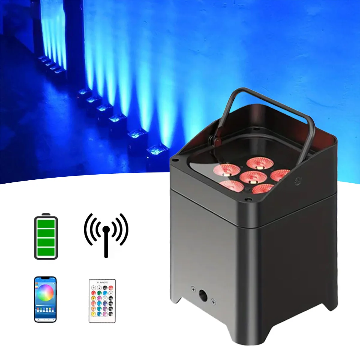 

Wireless Battery 6x18W RGBWA+UV DJ Par LED Uplight DMX APP Wifi Remote for Stage Party DJ Lighting with Rain Cover