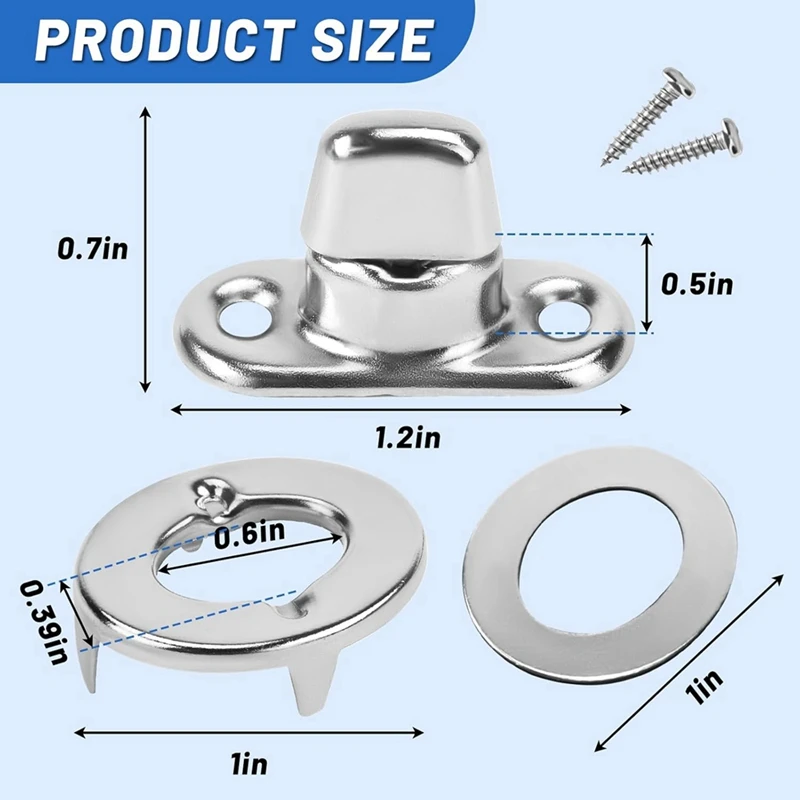 캔버스 해양 보트용 회전 단추 구멍, 스터드 및 스테인레스 스틸 나사, 해양 등급 트위스트 잠금 패스너, 25 세트