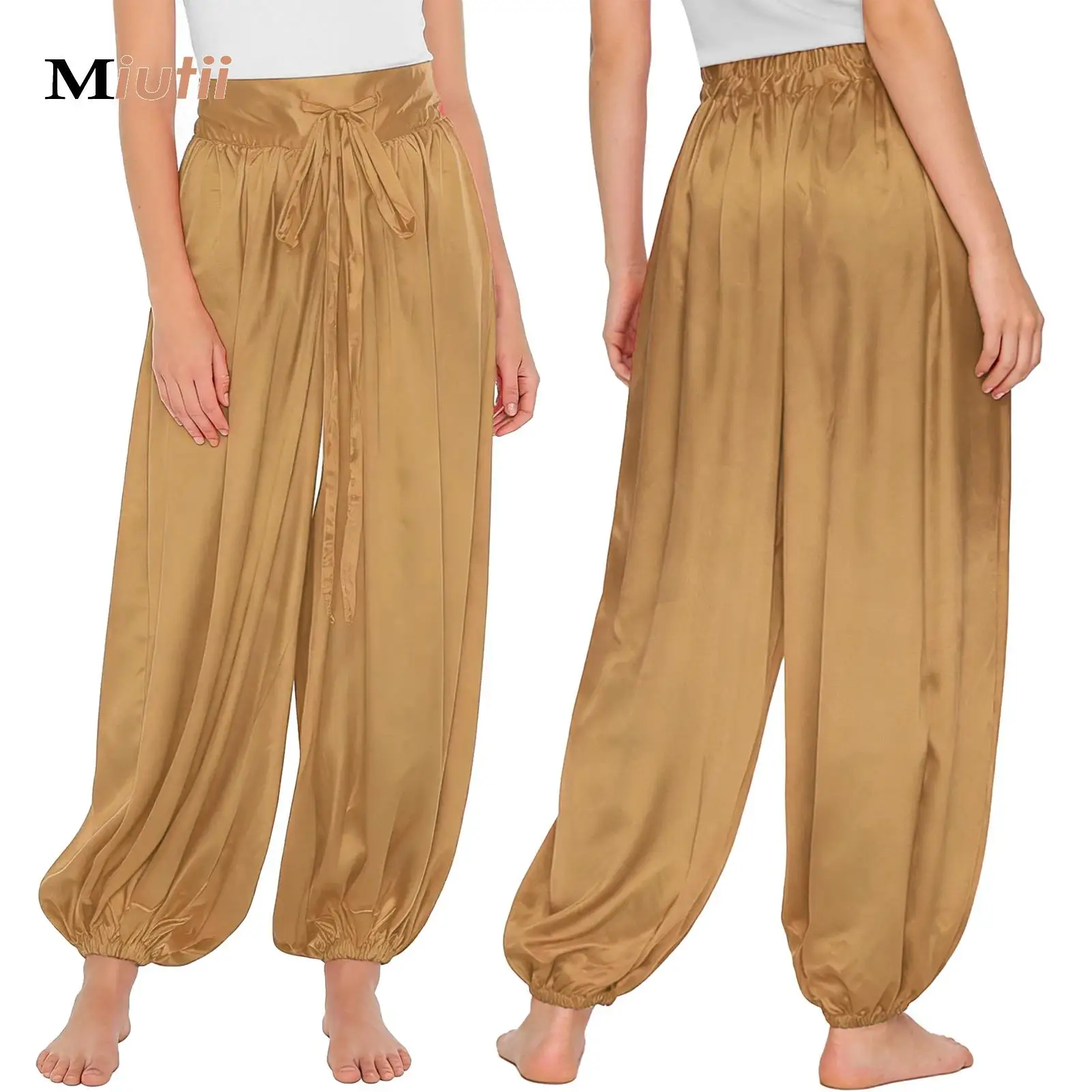 Woman Sexy Satin Belly Dance Costume Tribal Pants Egyptian Harem Pant Satiny Harem Pants for Arab Magical Lamp Cosplay Party