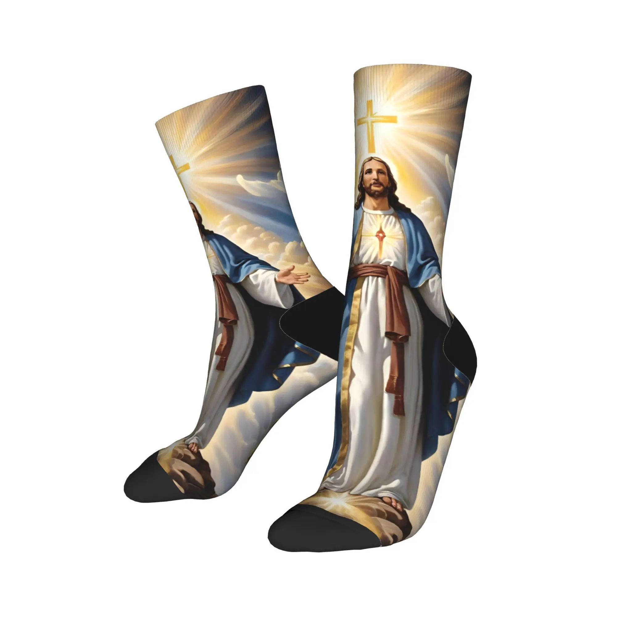 Mito jesus novidade diversão meias novidade meias unisex homens médio macio meias inverno ao ar livre padrão antiderrapante meias presente