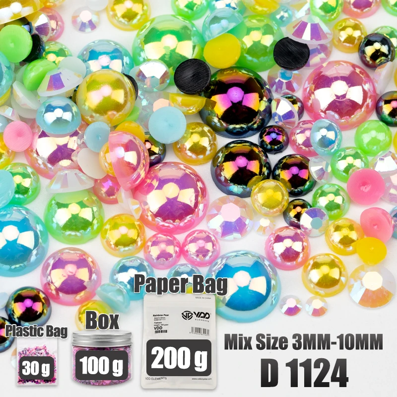 VDD 30/60/100/200g Großhandel Gemischte Größen ABS Halbrunde Perlen Flache Rückseite Perlen Farbige Harz-Strasssteine für Handwerk Nagelkunst DIY Dekoration – Detail 31