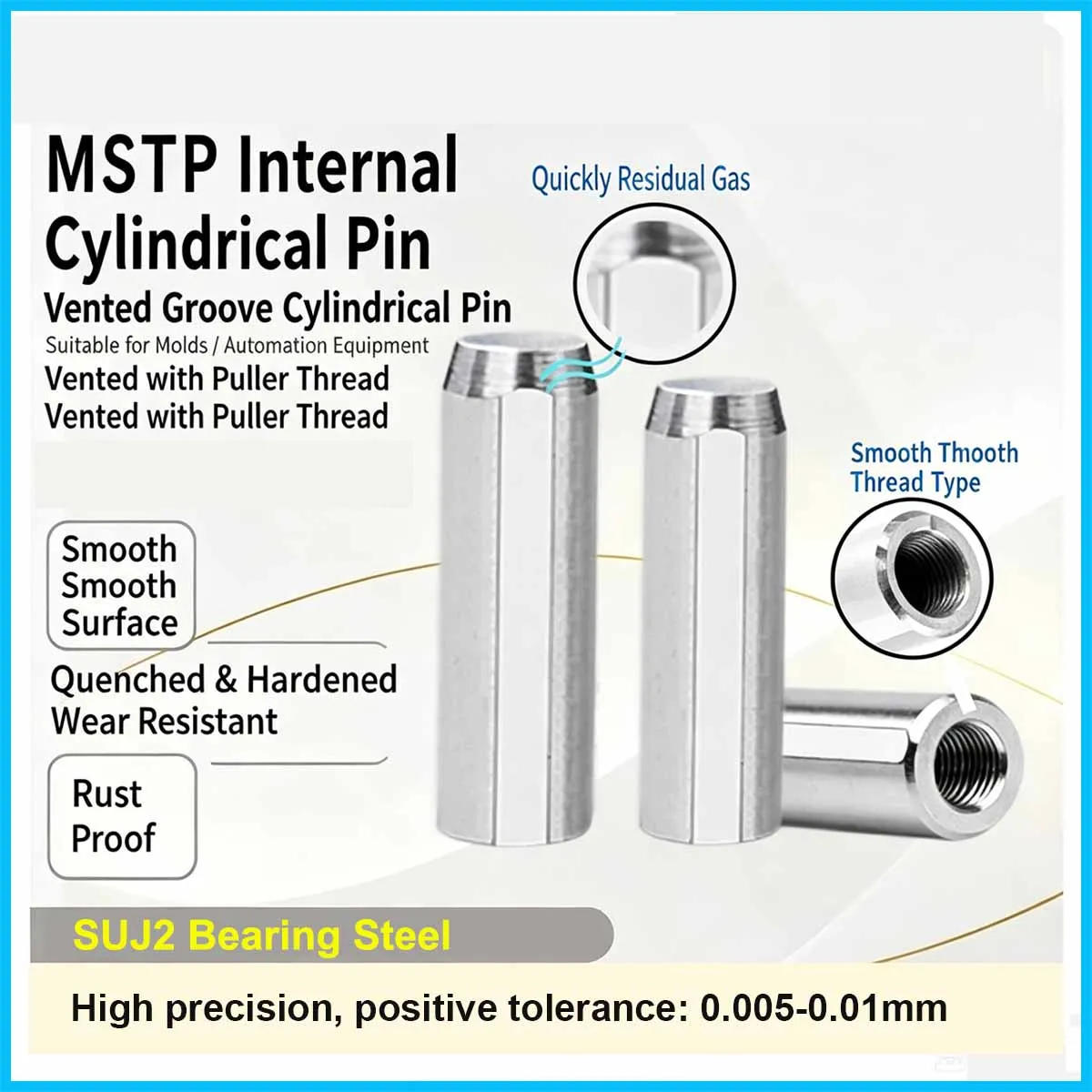 Bearing Steel Strip Air Groove Internal Thread Cylindrical Pin Mold Tapping Positioning Pin 4/5/6/8/10