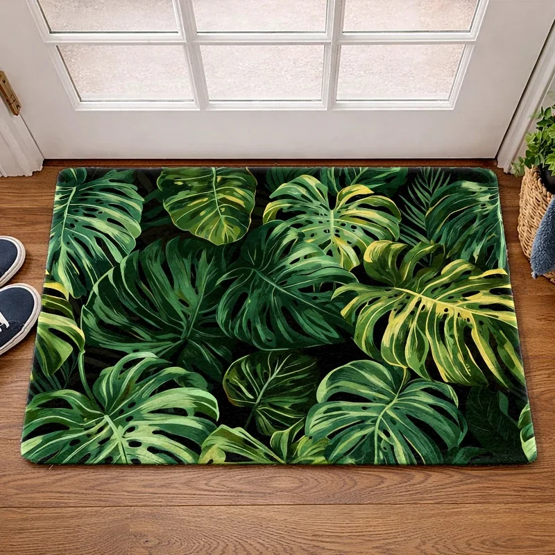 Vintage Tropical Parrot Doormat Retro Palm Tree Macaw Ancient Temple Print Antique Entry Rug