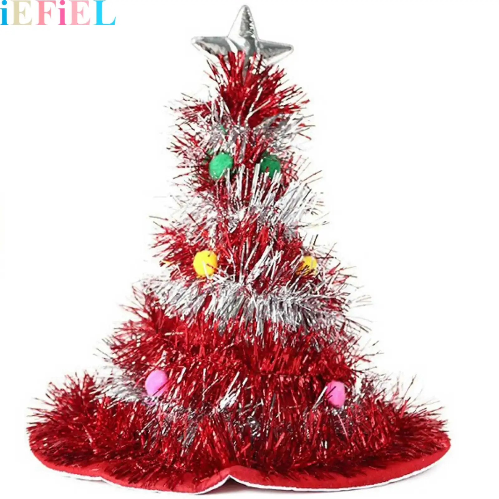 

Tinsel Xmas Tree Hat Christmas Santa Hats Christmas Tree Colorful Pompom Costume Accessories