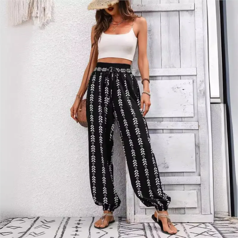 

2024 Women Vintage Printed Long Pants Fashion High Waist Loose Pants Casual Pencil Pants Ladies Sweatpants Women Autumn Trousers