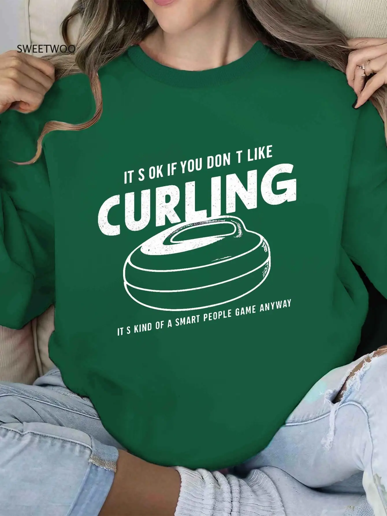 

Women's Print Sweatshirt - "it's Ok If You Don't Like Curling" Humorous Sports Design,machine Washable, Lounge Clothing