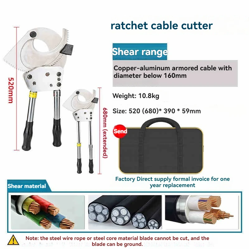 電動油圧ケーブル切断ワイヤー切断歯車式ラチェット鋼ねじり圧力切断
