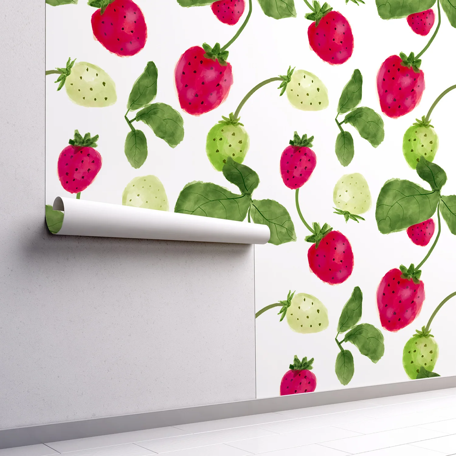 Red Strawberry Fruit Peel and Stick Wallpaper Sticker for Bedroom Living Room Kid's Room Nursery Decor Waterproof Contact Paper