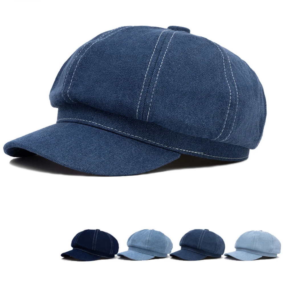 

MZ4401 Береты для мужчин и женщин, весенне-осенняя джинсовая шляпа, мужская и женская восьмиугольная кепка, винтажный берет художника, хлопковые береты, кепки