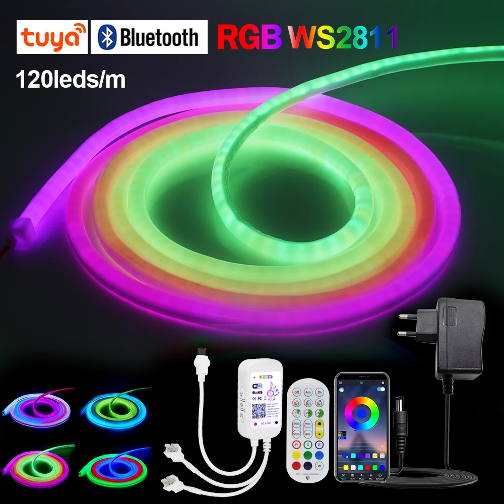 

360 Round Neon Light 24V WS2811 IC RGB LED Strip Neon Sign WiFi Bluetooth APP Remote Control Waterproof Ribbon Tape Home Decor