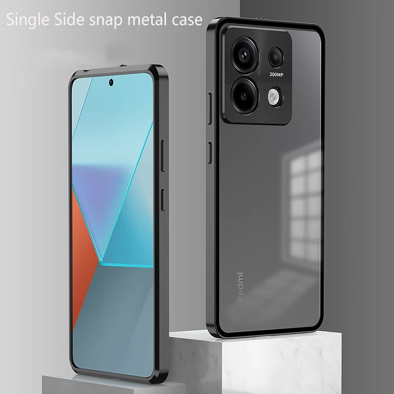 حافظة لهاتف Redmi Note 13 14 Pro Plus 5G غطاء خلفي شفاف غير لامع إطار من سبائك الألومنيوم 2 أجزاء Skin Funda