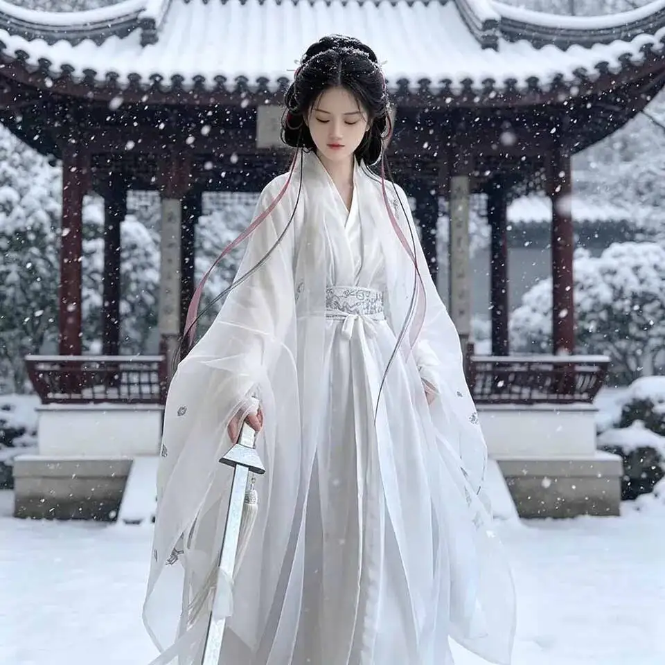 

Hanfu Dress Women White Embroidery Traditional Chinese Vintage Hanfu Dress Female Carnival Halloween Princess Cosplay Costume