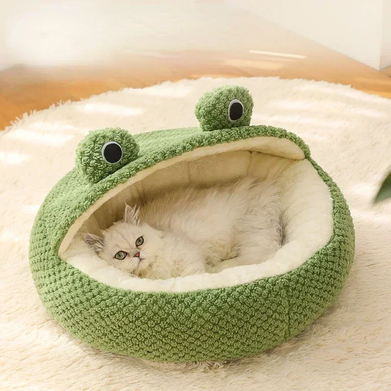 pet-cat-bed-comfortable-frog-shape-round-dog-kennel-ultra-soft-washable-puppy-kittens-cushion-winter-warm-sofa-beds-pet-supplies