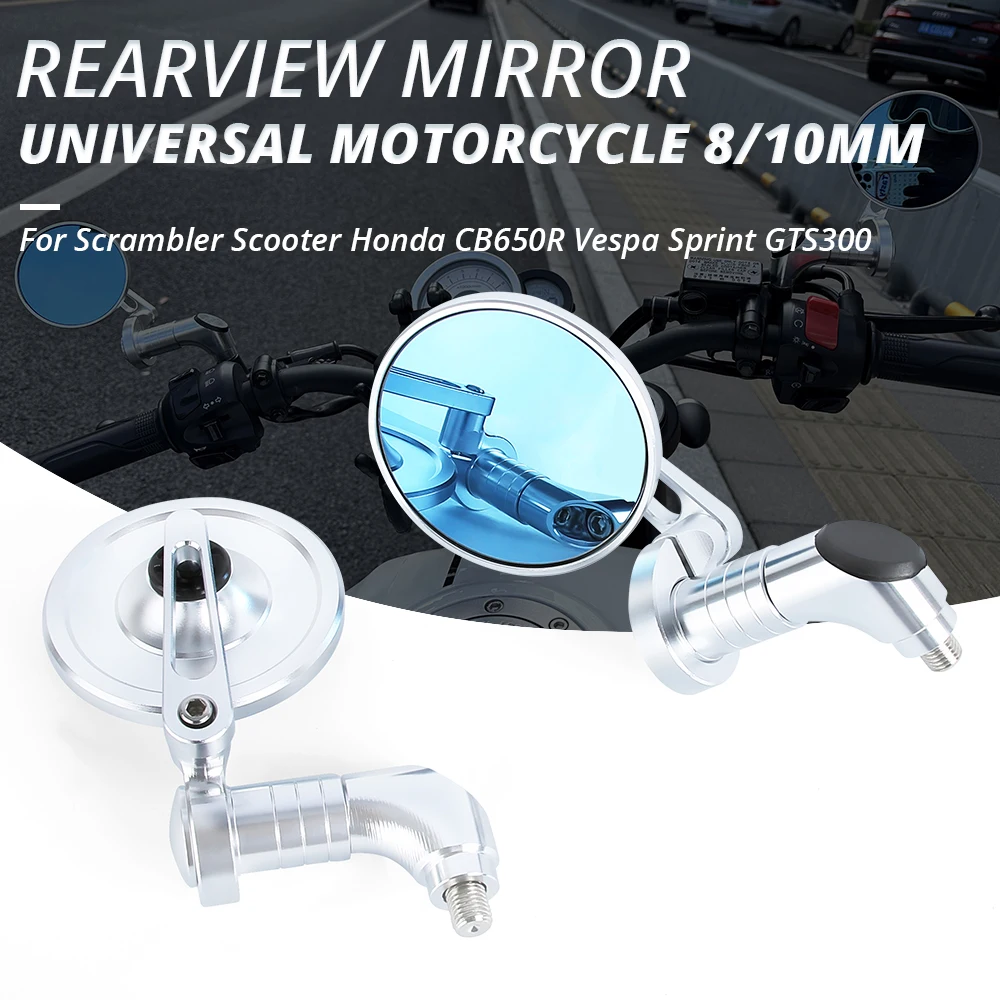 Universal Motorcycle 8 10mm Rearview Mirror CNC Aluminum Round Mirror For Scrambler Scooter Honda CB650R Vespa Sprint GTS300