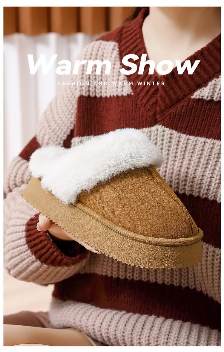 2026 Winter Warme Flache Fell-Hausschuhe für Damen, Kunstwildleder Flauschige Pelzige Hausschuhe, Bequeme Rutschfeste Innen-Boden-Baumwollschuhe – Detail 8