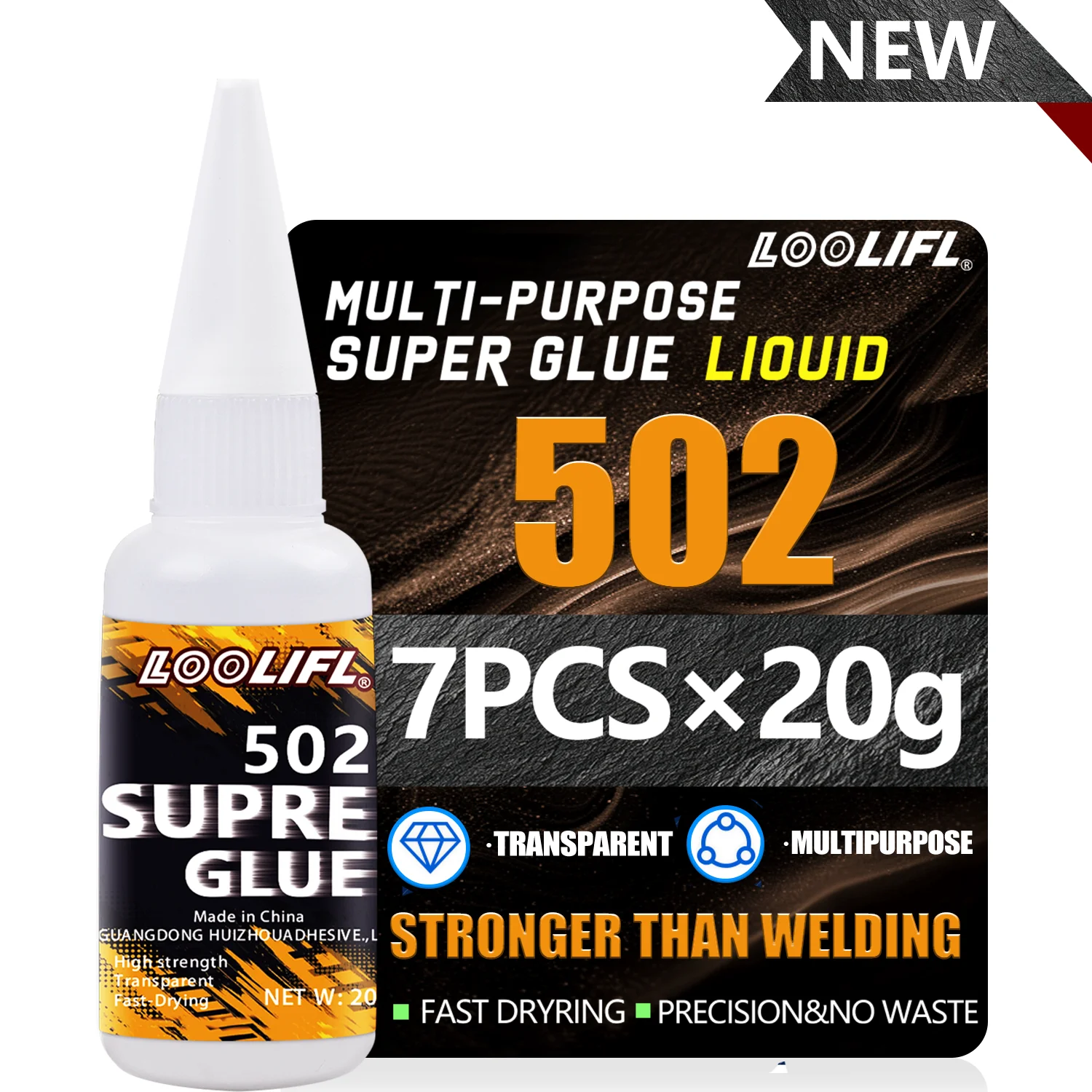 

LOOLIFL1-7pcs Quick-drying 502 Super Glue Instant Cyanoacrylate Adhesive Leather Rubber Wood Metal Strong Bond Liquid Glue Tool