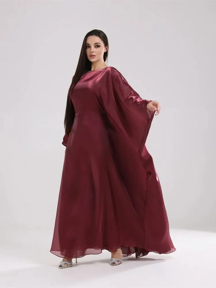 Batwing Butterfly Satin Abaya Dubai Luxury Muslim Kaftan Maxi Dress Abayas For Women Kebaya Robe Caftan Marocain Femme Vestidos