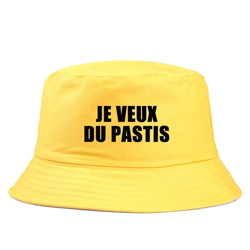 Je Veux Du Pastis Bob Summer Reversible Bucket Hat Woman Man Cool Cotton Fisherman Cap Unisex Daily Sun Beach Panama Hats