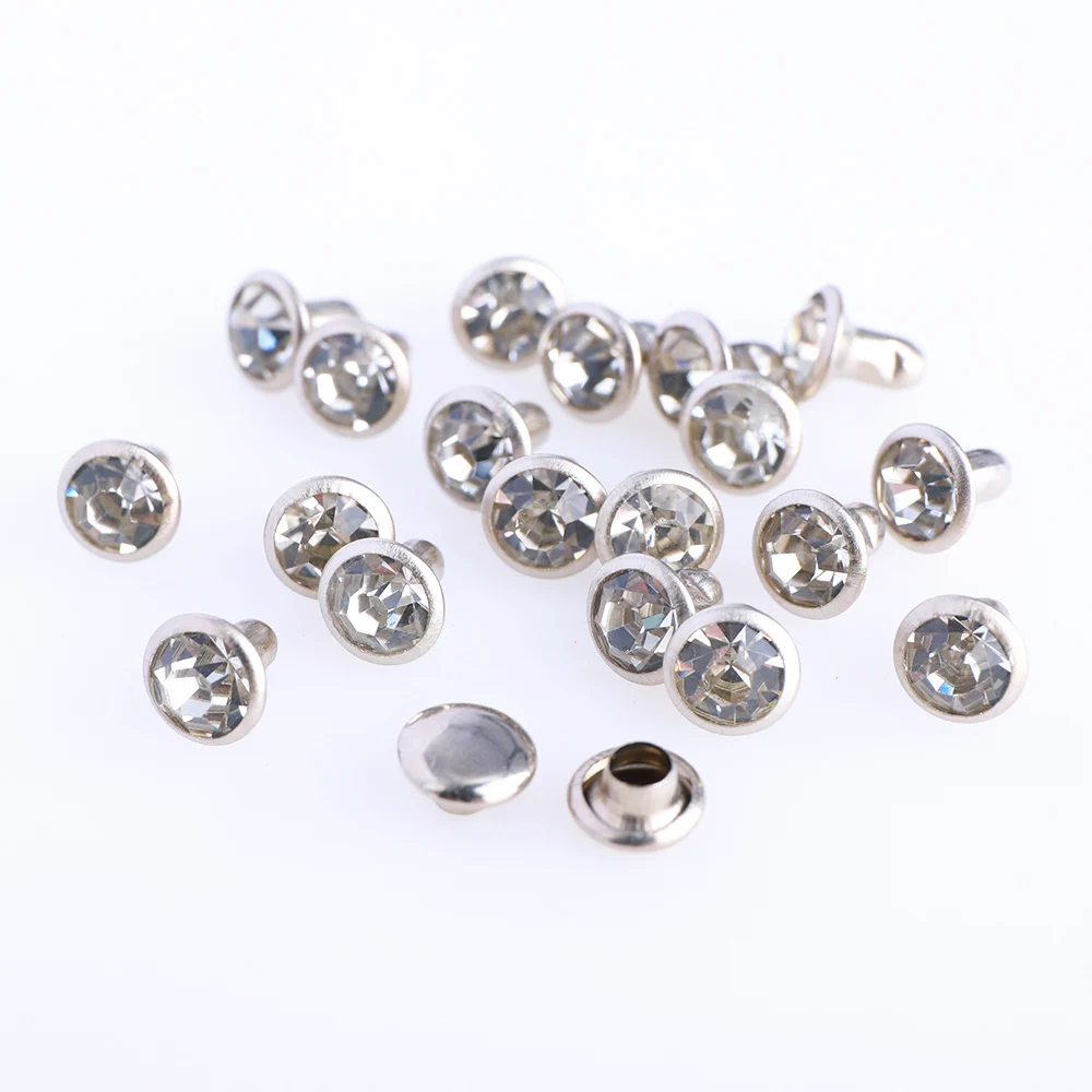 QIIY Glass Rivets Rhinestone 6/8mm Crystal AB Silver Edge Stones Studs With Care Rhinestones for DIY Crafts Leather